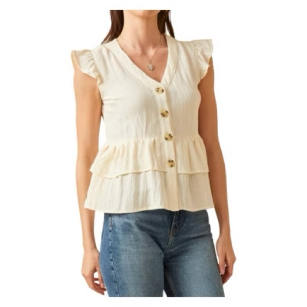 Hayden  Cream Ruffle Sleeve Top NWT